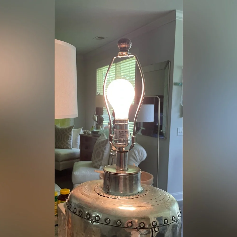 POTTERY BARN SILVER HAMMERED METAL LAMP